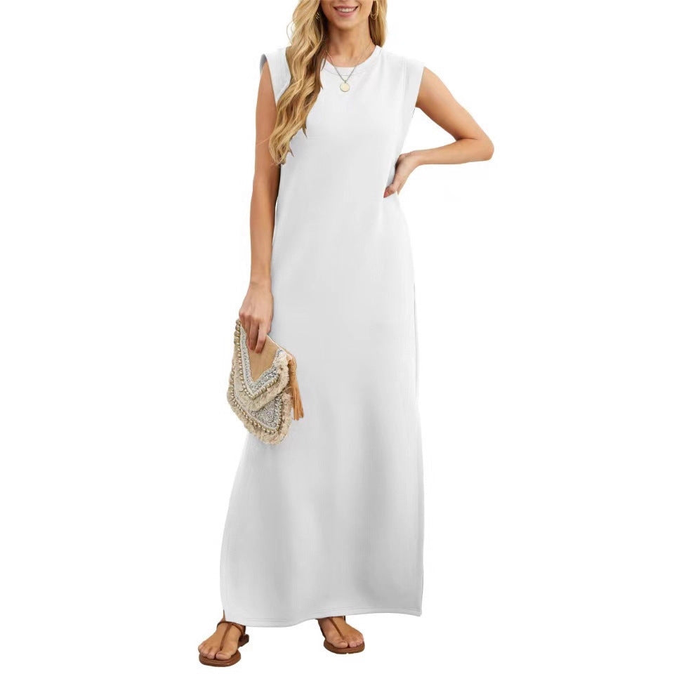 Damen Maxikleid mit modernen Schulterdetails und fließendem Schnitt