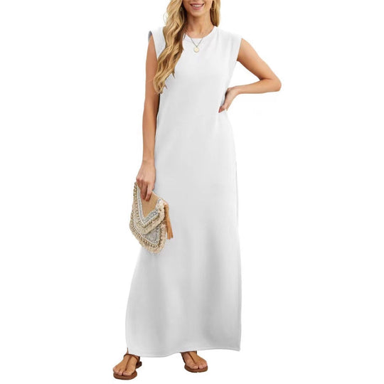 Damen Maxikleid mit modernen Schulterdetails und fließendem Schnitt
