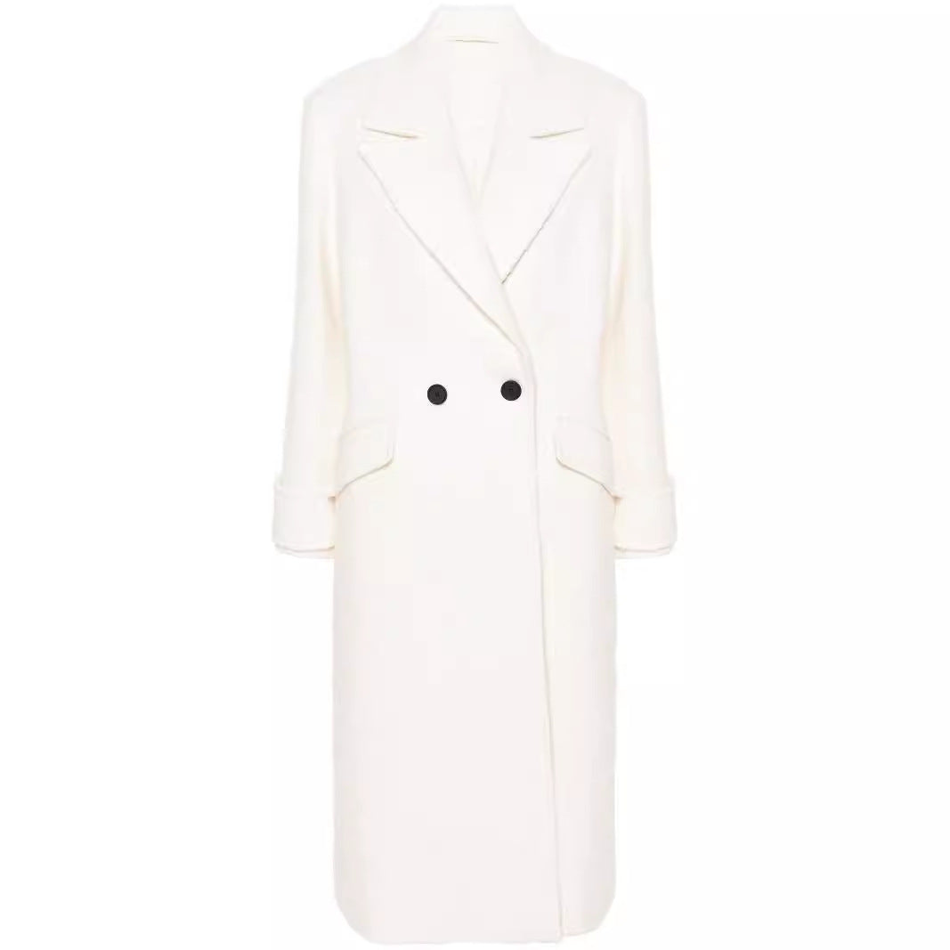 Damen Gerade geschnittener Midi-Wollmantel mit Oversize-Revers und verdeckter Knopfleiste Nord Taschen