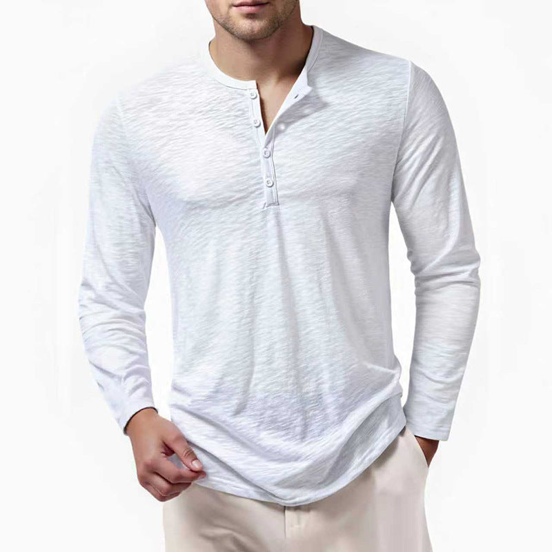 Herren Slim-Fit Henley Langarmshirt mit kurzem Knopfverschluss und abgerundetem Saum Nord Taschen
