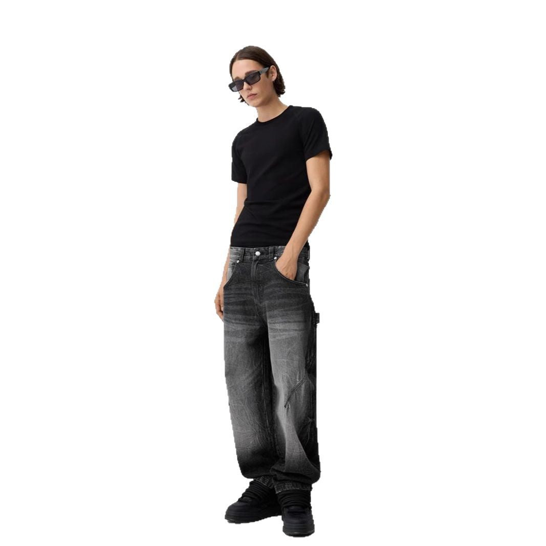 Herren lockere Carpenter-Jeans mit weitem Bein, tiefem Schritt und stonewashed Used-Optik Nord Taschen