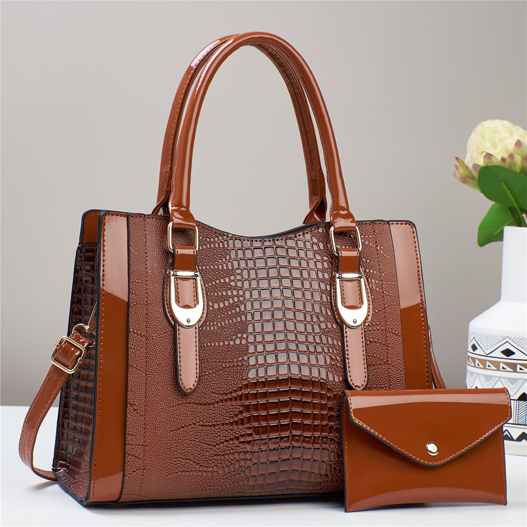Damen elegante Handtasche mit Kroko-Prägung und abnehmbarer Clutch Nord Taschen