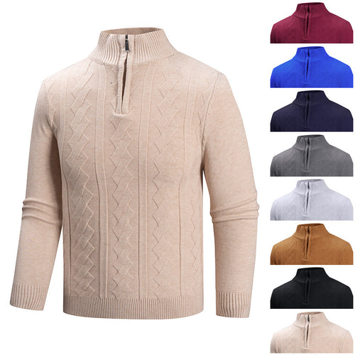 Herren Feinstrick-Halbzipp-Pullover mit Zopfmuster und Stehkragen Nord Taschen