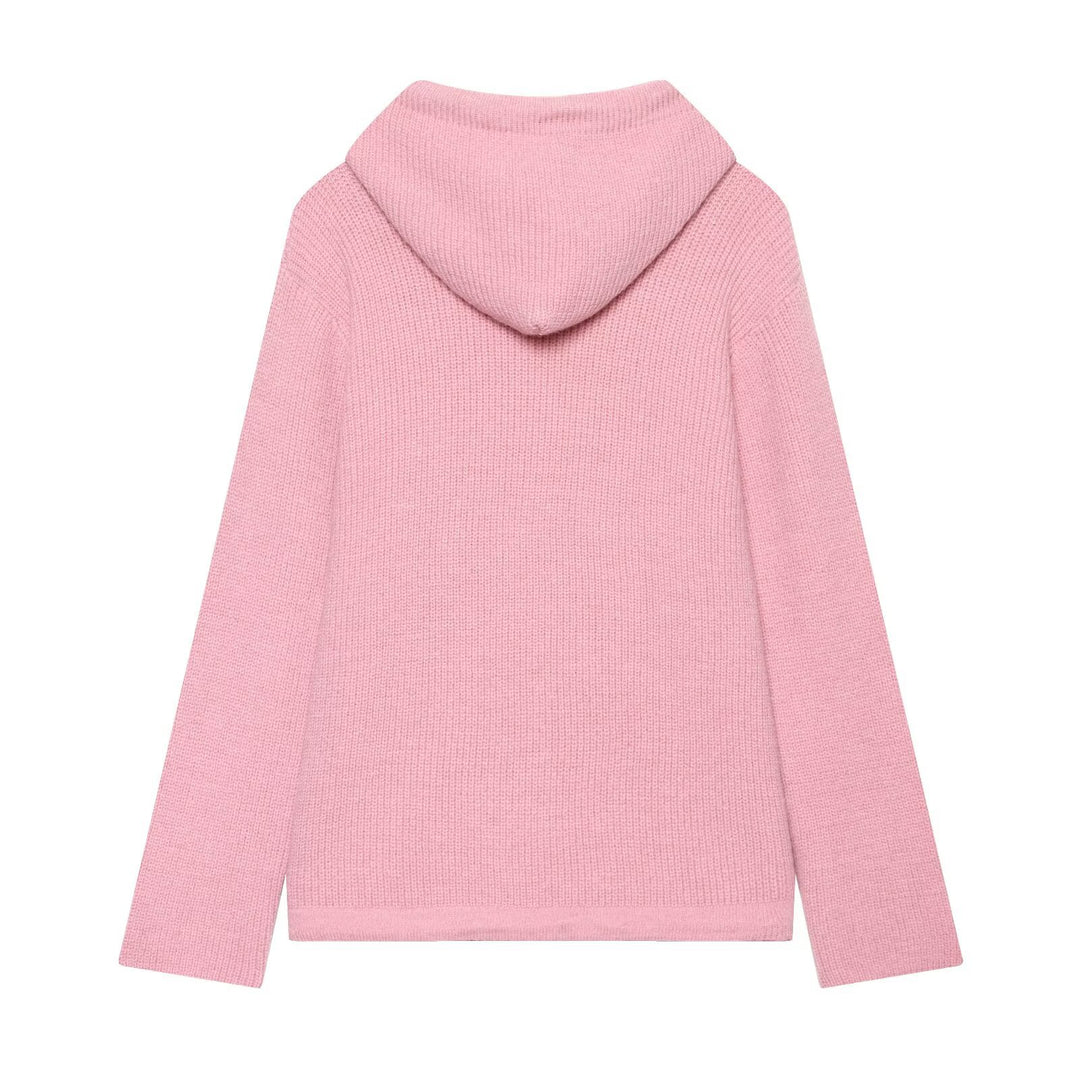 Damen Strickkapuzenjacke mit durchgehendem Reißverschluss, Rippenstruktur und Tunnelzug Nord Taschen