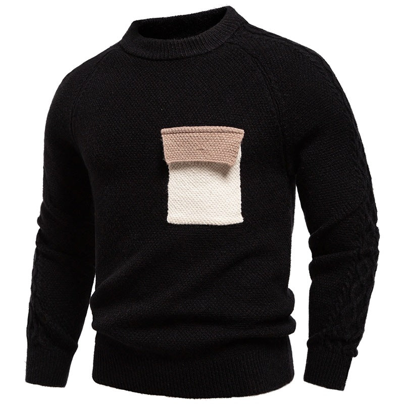 Herren Pullover aus Strukturstrick mit Rundhals, aufgesetzter Brusttasche und Zopfmuster-Ärmeln Nord Taschen