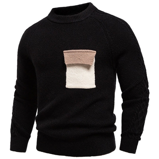 Herren Pullover aus Strukturstrick mit Rundhals, aufgesetzter Brusttasche und Zopfmuster-Ärmeln Nord Taschen