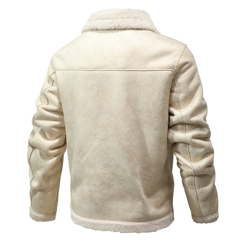 Herren Lammfell-inspirierte Teddy-Fleece Jacke mit Knopfleiste und Reißverschlusstaschen Nord Taschen