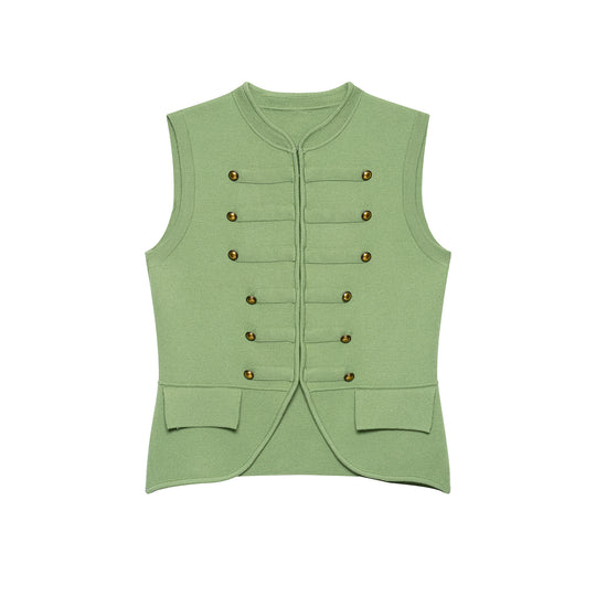 Damen Ärmellose Strickweste im Militärstil mit dekorativen Metallknöpfen und aufgesetzten Taschen Nord Taschen