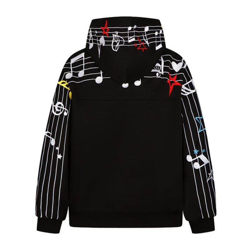 Damen Kapuzen-Sweatshirt mit musikalischem Noten- und Sternprint, relaxed Fit Nord Taschen