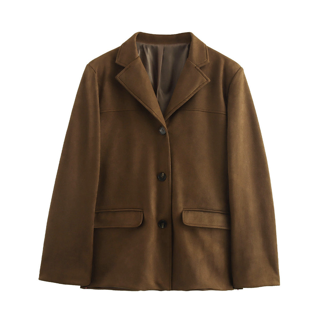 Damen elegante Velours-Optik Blazerjacke mit Reverskragen und Pattentaschen Nord Taschen