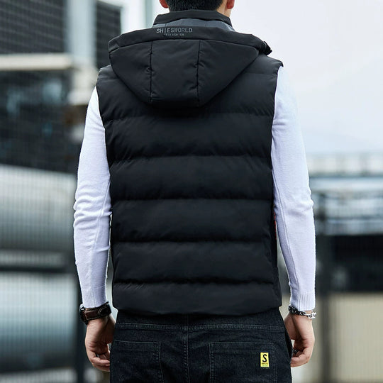 Herren Ärmellose Thermo-Steppweste mit abnehmbarer Kapuze und winddichter Hülle Nord Taschen