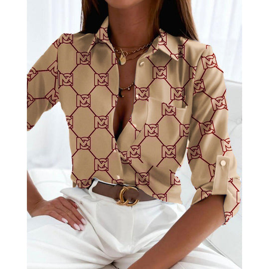 Damen Satin-Hemdbluse mit grafischem Allover-Print und tailliertem Schnitt Nord Taschen