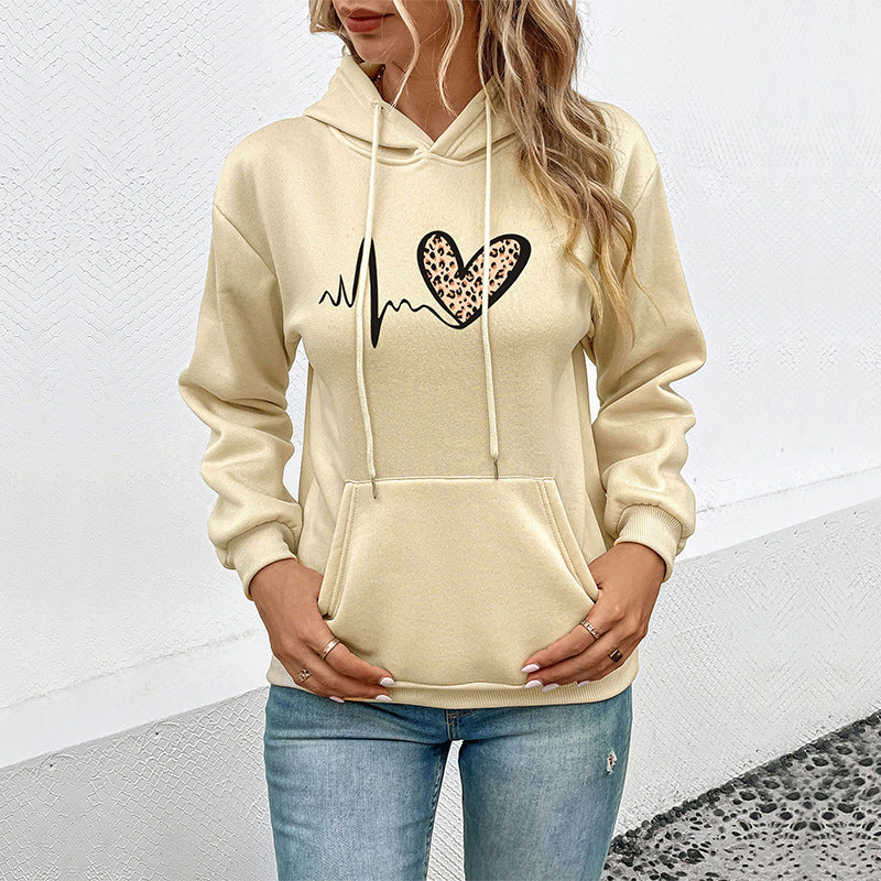 Damen Kapuzensweatshirt mit Leoparden‑Herz‑Print und Kängurutasche Nord Taschen