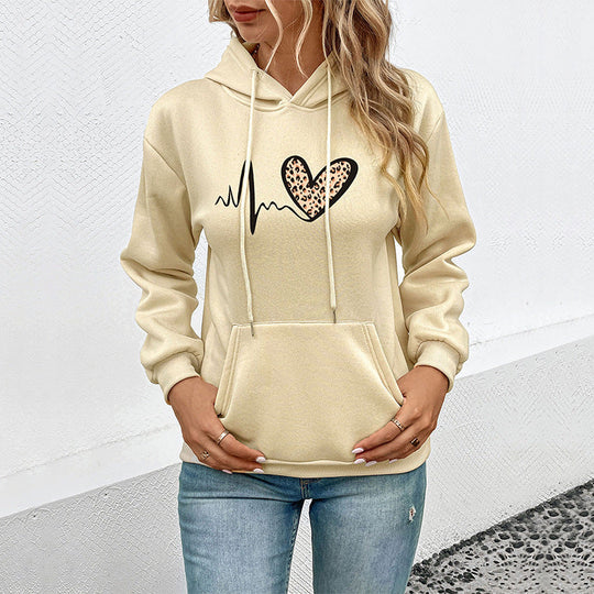 Damen Kapuzensweatshirt mit Leoparden‑Herz‑Print und Kängurutasche Nord Taschen