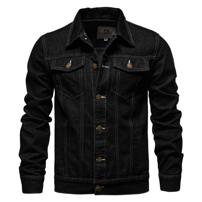Herren taillierte Jeansjacke mit Brusttaschen, durchgehender Knopfleiste und Kontrastnähten Nord Taschen
