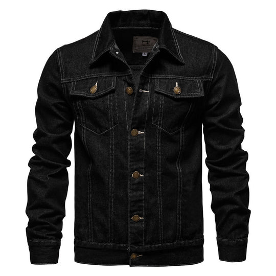 Herren taillierte Jeansjacke mit Brusttaschen, durchgehender Knopfleiste und Kontrastnähten Nord Taschen
