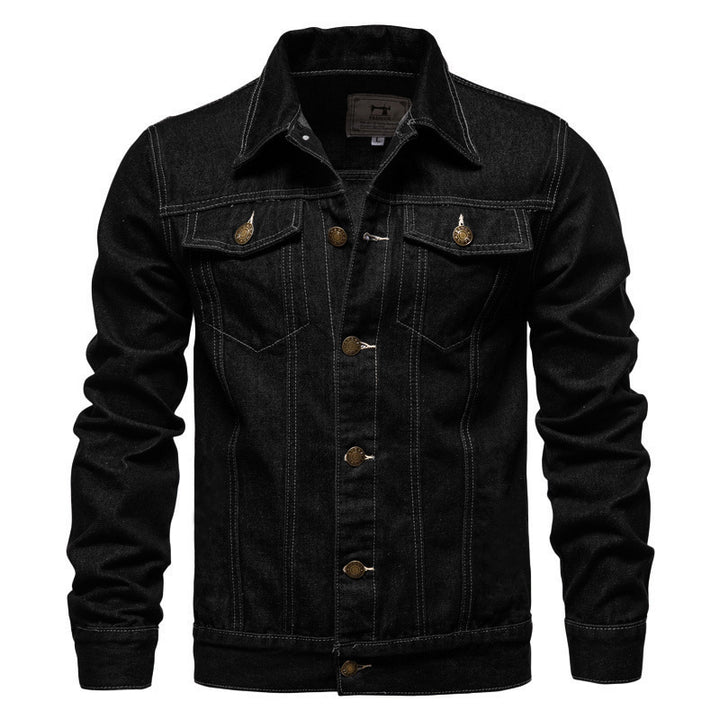 Herren taillierte Jeansjacke mit Brusttaschen, durchgehender Knopfleiste und Kontrastnähten Nord Taschen