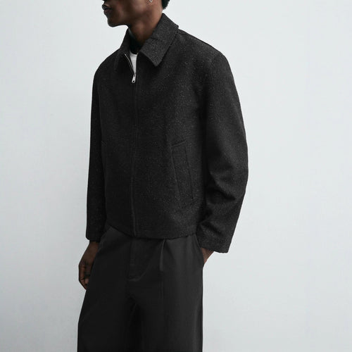 Herren Boxy‑Wollblouson mit verdecktem Reißverschluss und Hemdkragen Nord Taschen