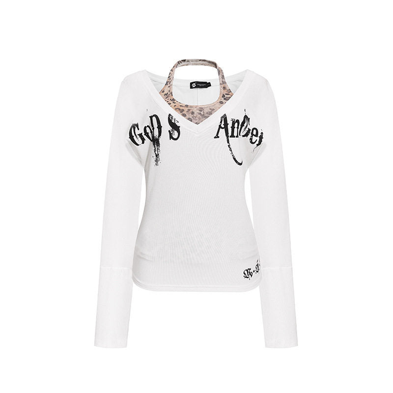 Damen Lagen-Langarmshirt mit integriertem Neckholder und Vintage-Grafik Nord Taschen
