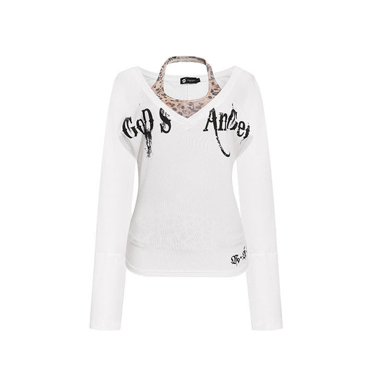 Damen Lagen-Langarmshirt mit integriertem Neckholder und Vintage-Grafik Nord Taschen