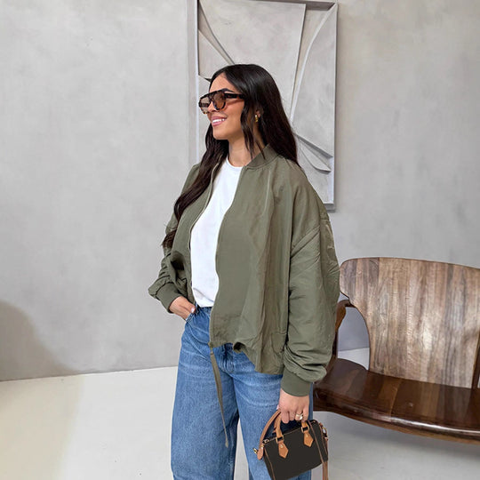 Damen Oversize Bomberjacke mit Tunnelzug, gerippten Bündchen und leichtem Nylon-Finish Nord Taschen