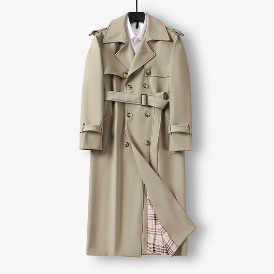 Damen Eleganter lang geschnittener Wollmix-Trenchcoat mit doppelreihiger Knopfleiste und Bindegürtel Nord Taschen