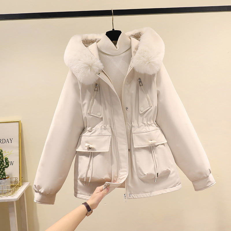 Damen nan Thermo-Parka mit Kapuze, voluminösem Kunstpelzkragen, Tunnelzugtaillierung und Multifunktions-Taschen Nord Taschen