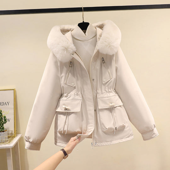 Damen nan Thermo-Parka mit Kapuze, voluminösem Kunstpelzkragen, Tunnelzugtaillierung und Multifunktions-Taschen Nord Taschen