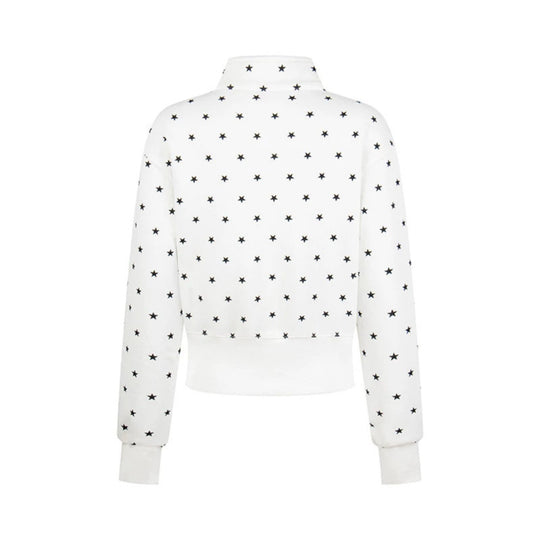 Damen Kurze Reißverschluss-Sweatjacke mit Stehkragen, Allover-Sternprint und Statement-Frontprint Nord Taschen