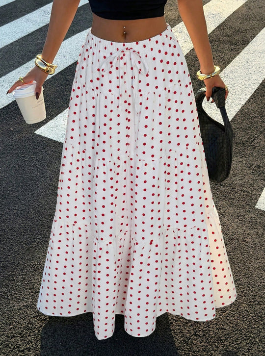 Damen Gestufter Maxirock mit elastischem Bund und Polka-Dot-Muster Nord Taschen