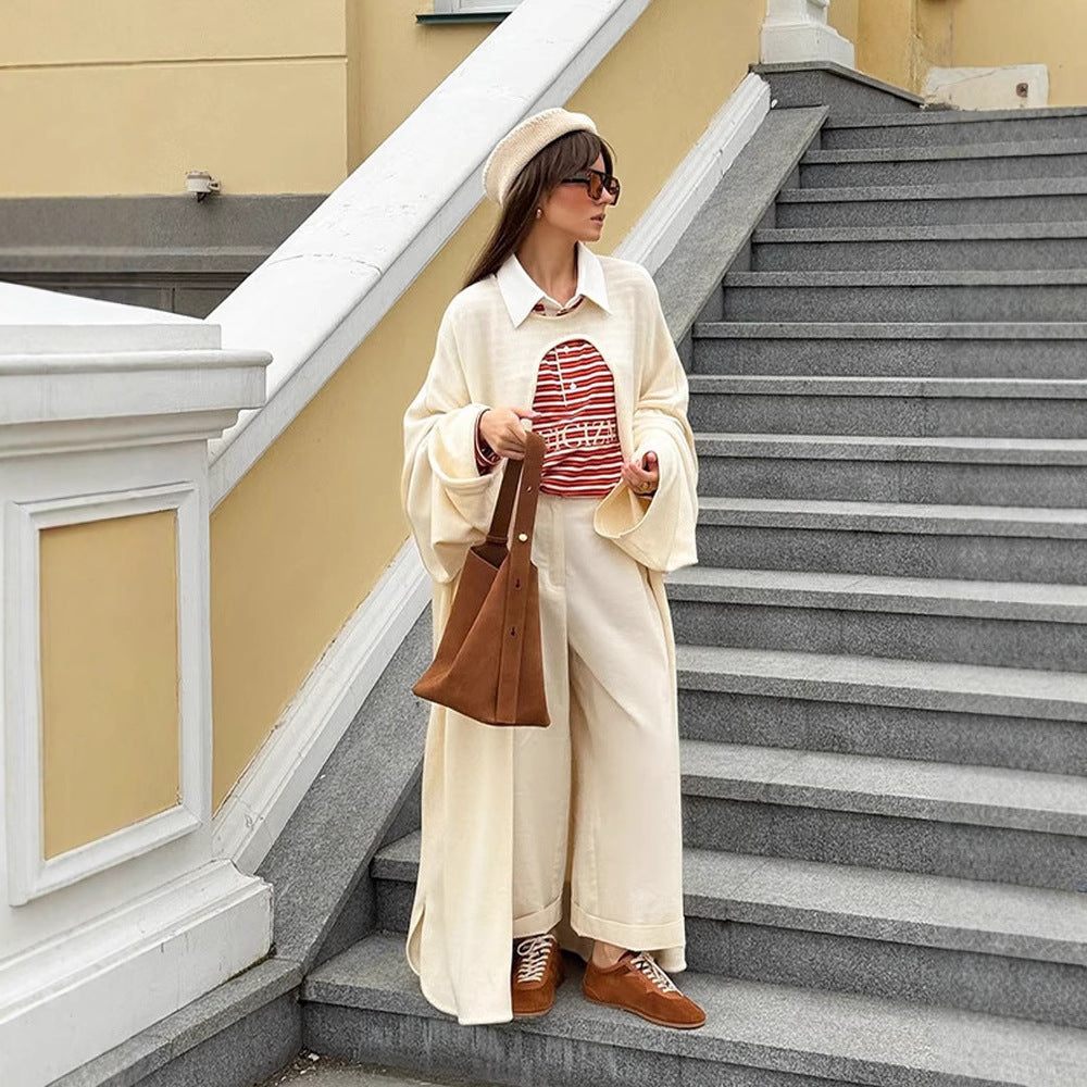 Damen Oversize Cape-Strickjacke mit weiten Trompetenärmeln und offenem Frontdesign Nord Taschen