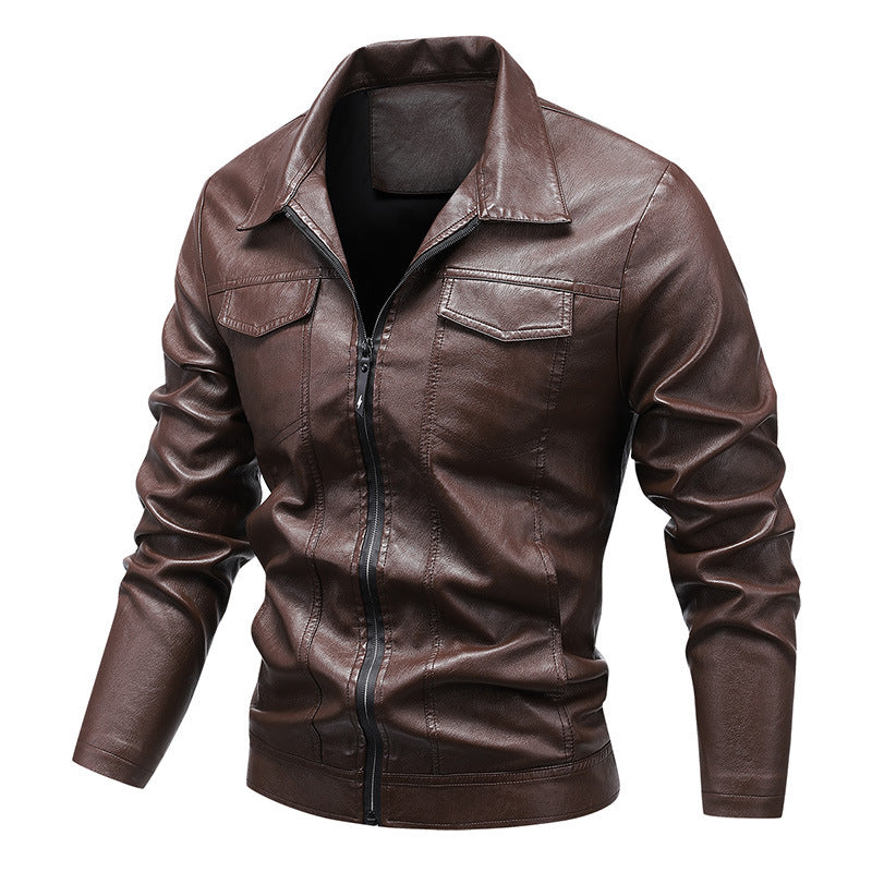 Herren Slim‑Fit Kunstleder‑Blouson im Retro‑Aviator‑Look mit Hemdkragen Nord Taschen