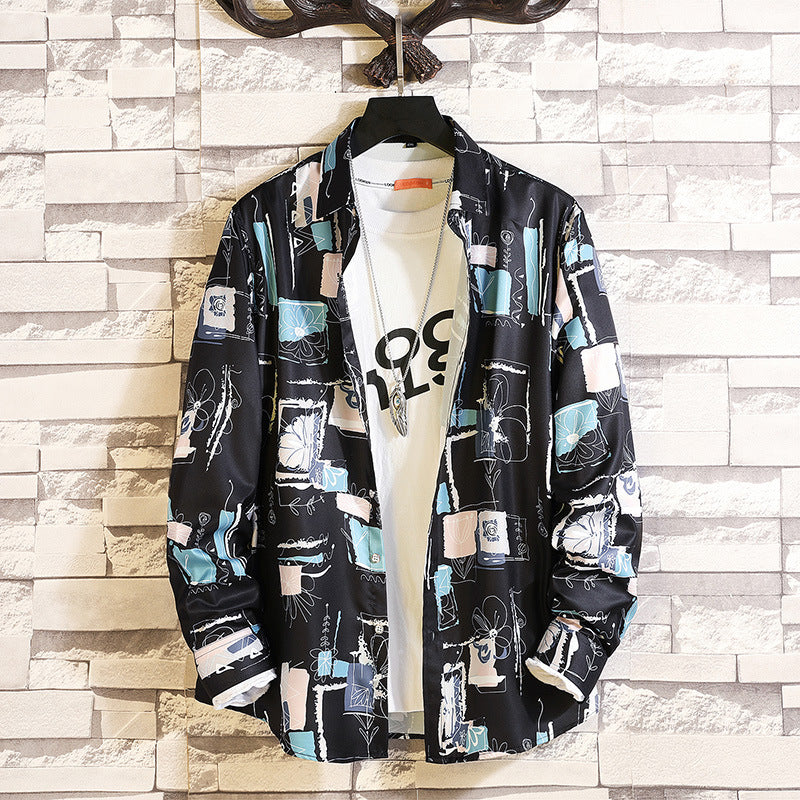 Herren langärmliges Hemd mit offenem Reverskragen, kontrastivem Blumenprint und lässiger Regular-Fit Silhouette Nord Taschen