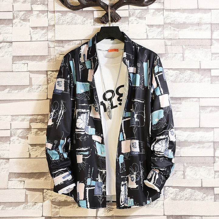 Herren langärmliges Hemd mit offenem Reverskragen, kontrastivem Blumenprint und lässiger Regular-Fit Silhouette Nord Taschen