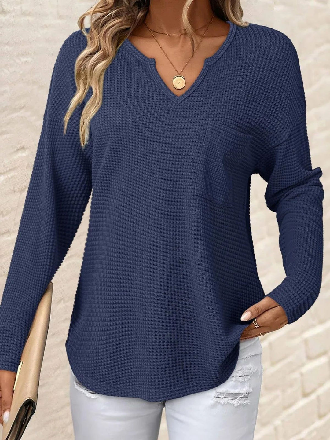 Damen Lässiger V-Ausschnitt Pullover mit Taschen Nord Taschen