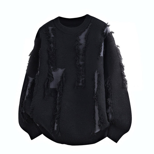 Herren Oversize Strickpullover mit Fransenapplikationen und Balloonärmeln Nord Taschen