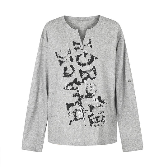 Damen Langarmshirt mit Notch-Ausschnitt und Vintage-Print Nord Taschen