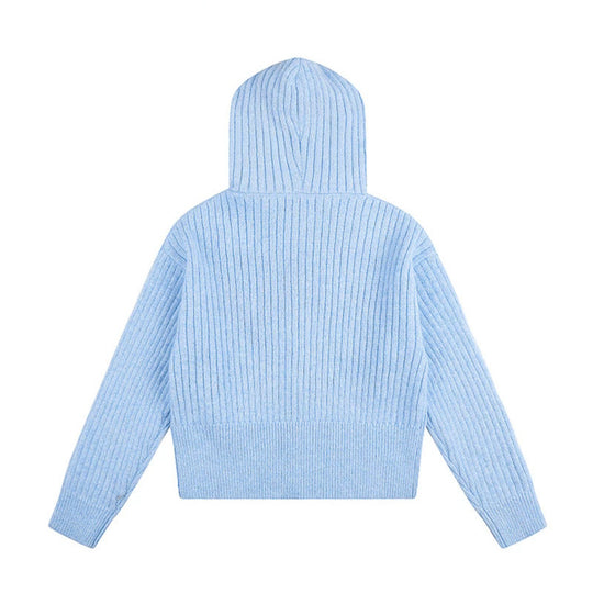 Damen Hochwertige Rippenstrick-Kapuzenjacke mit Zwei-Wege‑Reißverschluss und abnehmbarem Kunstfellkragen Nord Taschen