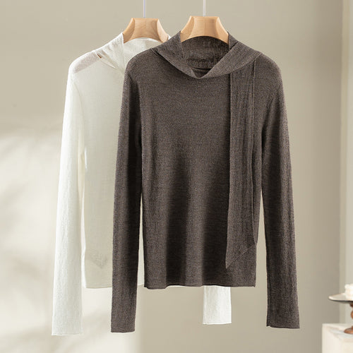 Damen Feiner Feinstrickpullover mit Schalkragen und asymmetrischem Schlaufendetail Nord Taschen
