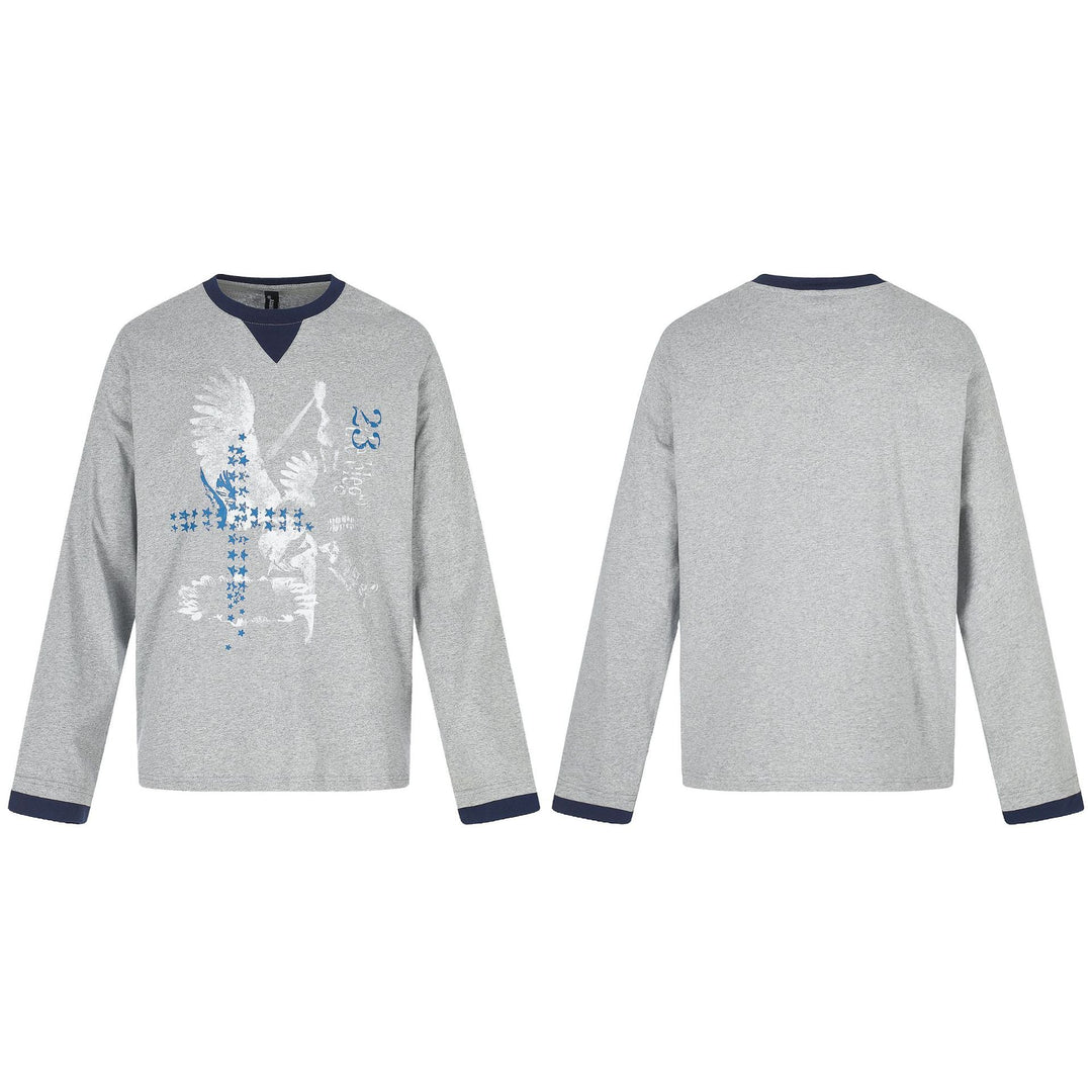 Herren Langarm-Sweatshirt mit Kontrast-Bündchen und Adler-Star-Print Nord Taschen