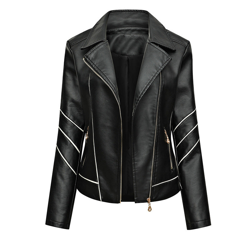 Damen Taillierte Kunstleder‑Bikerjacke mit asymmetrischen Ziernähten und Reißverschlusstaschen Nord Taschen