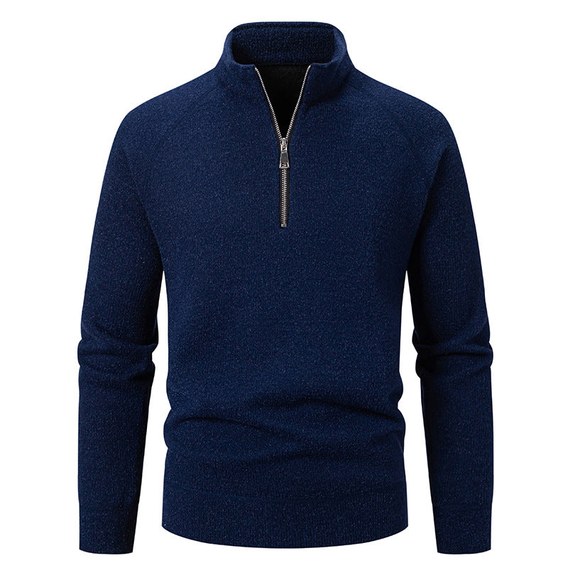 Herren Feinstrick-Halbzip-Pullover mit Stehkragen und schmaler Passform Nord Taschen
