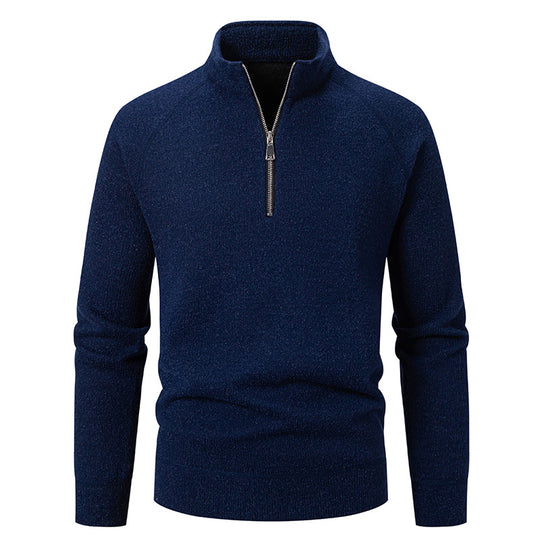 Herren Feinstrick-Halbzip-Pullover mit Stehkragen und schmaler Passform Nord Taschen
