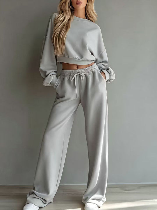 Damen Weiches Lounge-Set mit kurzem Sweatshirt und weiter Jogginghose Nord Taschen
