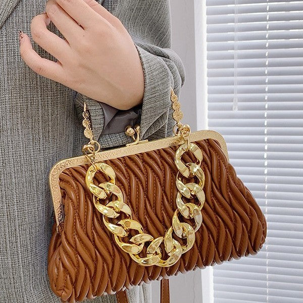 Damen elegante Handtasche mit kreativem Wellenmuster und goldener Kettenverzierung Nord Taschen