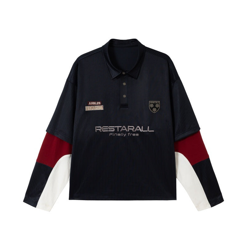 Unisex Langärmeliges Rugby‑Polo im Oversize‑Cut mit Colorblock‑Ärmeln und Logostickerei Nord Taschen