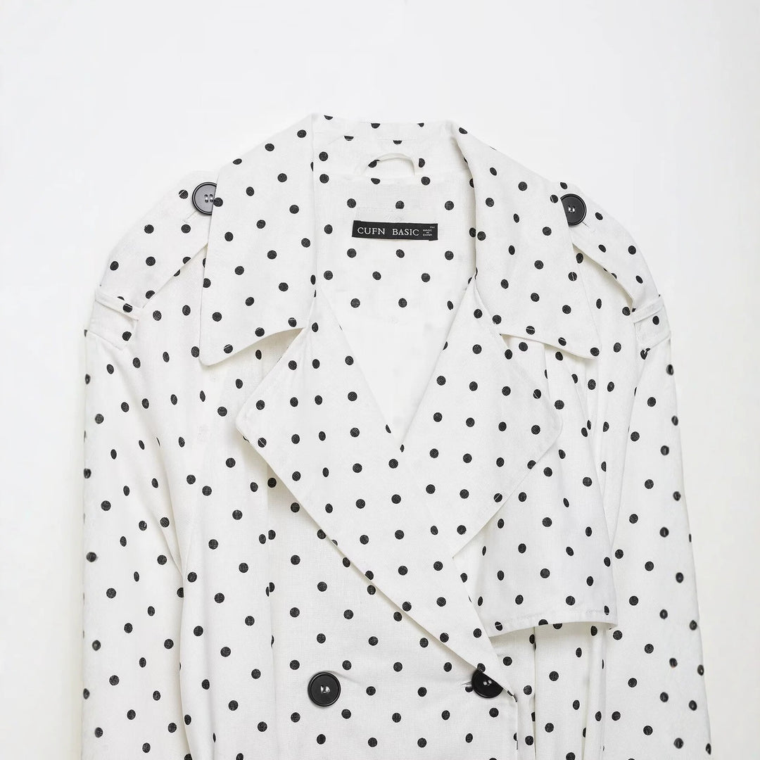 Damen Gepunktete Cropped Trenchjacke mit Bindegürtel Nord Taschen