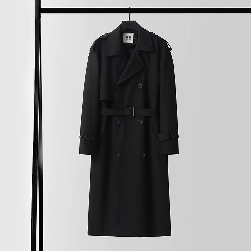 Herren Doppelreihiger Trenchcoat mit abnehmbarem Taillengürtel und Schulterklappen Nord Taschen