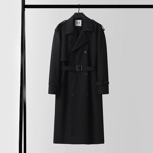 Herren Doppelreihiger Trenchcoat mit abnehmbarem Taillengürtel und Schulterklappen Nord Taschen