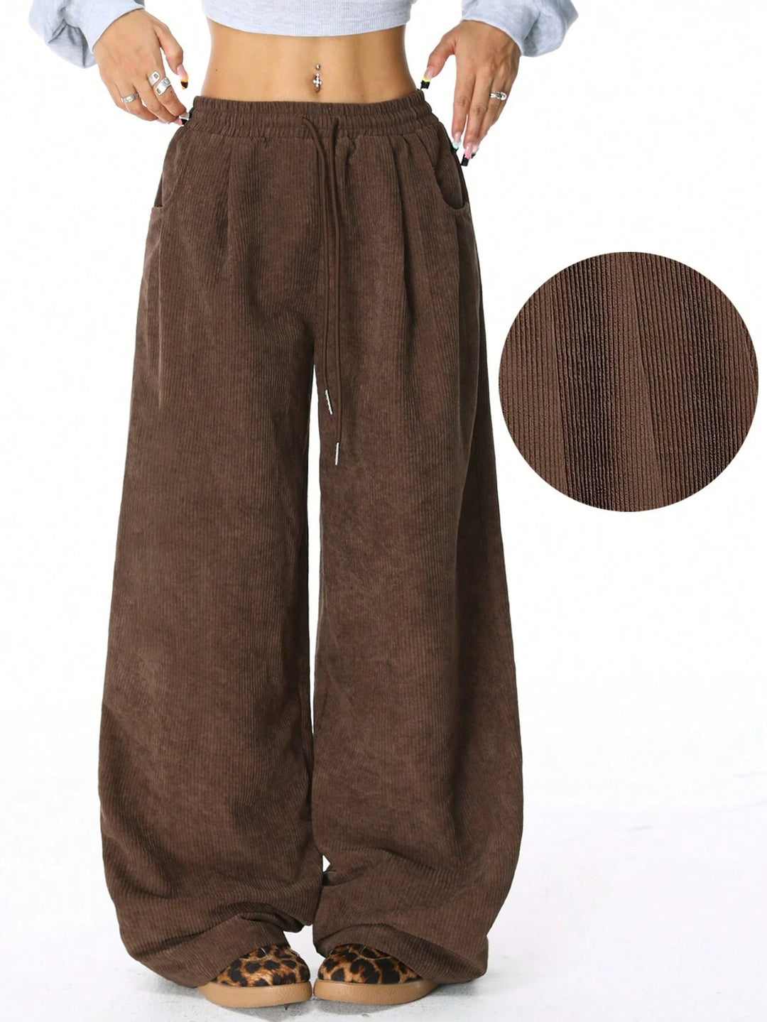 Damen Weite Cordhose mit Gummibund, Tunnelzug und Eingrifftaschen Nord Taschen